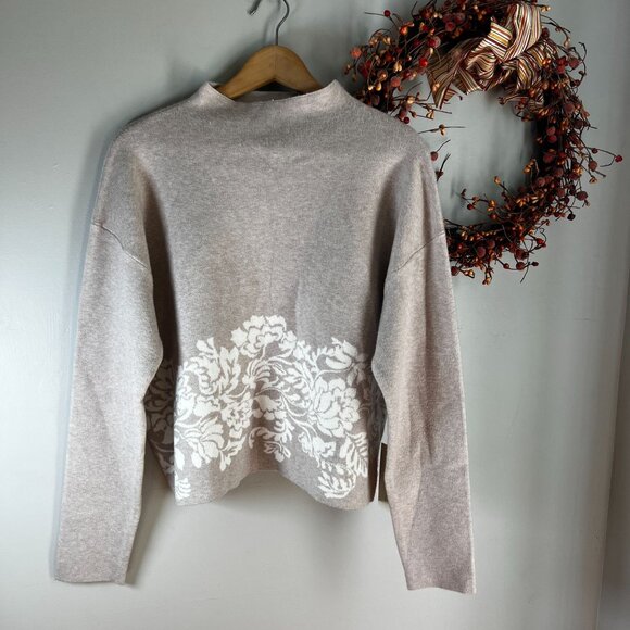 Joie Womens Soft High Neck Sweater White Botanical Print LARGE in Cream - Picture 2 of 9